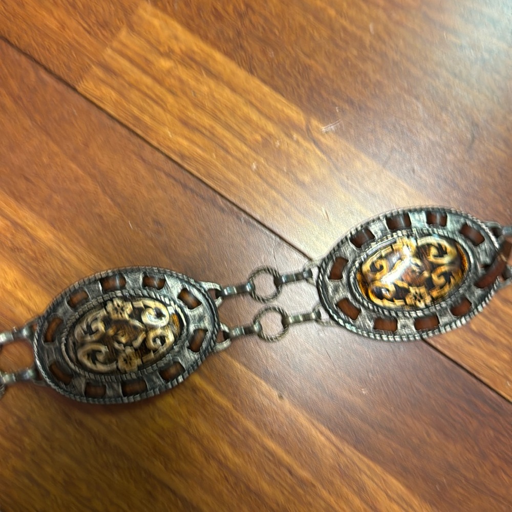 Antique metal and leather belt